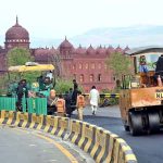 Heavy machinery being used for road carpeting on Murree Expressway near 17 Meel in the federal capital