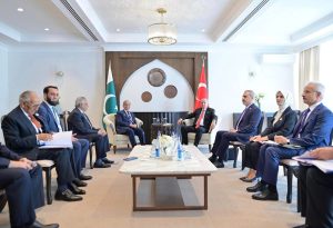 Prime Minister Muhammad Shehbaz Sharif meets President of Turkiye Recep Tayyip Erdogan on the sidelines of 17th ECO Summit