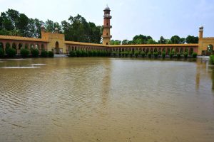 A view of rain water accumulated at Eid Gah Mosque.