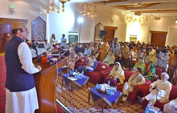 Speaker of the Balochistan Assembly, Abdul Khaliq Achakzai, speaks at the seminar on “Sustainable Ecosystems for Women Entrepreneurs” under the GRASP initiative at local hotel in Quetta
