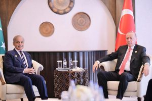 Prime Minister Muhammad Shehbaz Sharif meets President of Turkiye Recep Tayyip Erdogan on the sidelines of 17th ECO Summit