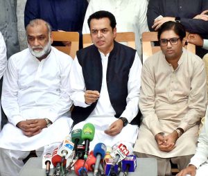 Minister of State for interior, Talal Choudhry talking to the Media persons