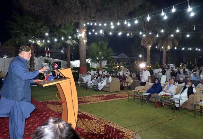 Federal Minister for Poverty Alleviation, Syed Imran Ahmed Shah, addresses a ceremony on “Interactive Dialogue for Promoting Innovative and Inclusive Education Models for Madaris and Out-of-School Children” at BRSP Quetta