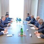 Prime Minister Muhammad Shehbaz Sharif meets President of Uzbekistan H.E Shavkat Mirziyoyev on the sidelines of 17th ECO Summit
