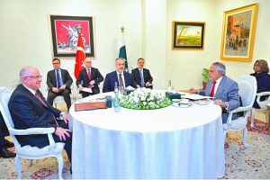 Deputy Prime Minister and Foreign Minister, Senator Mohammad Ishaq Dar held a meeting with Minister of Foreign Affairs of Turkiye, Hakan Fidan and the Minister of National Defence of Turkiye, Yasar Guler, co-chair of Joint Ministerial Commission, at Ministry of Foreign Affairs