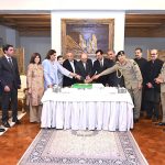 Chairman Senate Syed Yousaf Raza Gillani participates in the cake-cutting ceremony held in honor of President Asif Ali Zardari's birthday at the President House