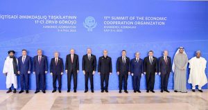 Prime Minister Muhammad Shehbaz Sharif in family photo of the 17th ECO Summit