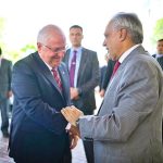 Deputy Prime Minister and Foreign Minister, Senator Mohammad Ishaq Dar receives the Turkish Minister of National Defence, Yasar Guler at Ministry of Foreign Affairs