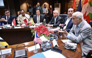 Federal Minister for Investment Qaiser Ahmed Sheikh addresses an Interactive Session on "Economic Integration between Pakistan-ASEAN Regions" at the FPCCI Capital House office in the Federal Capital