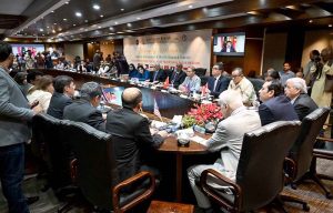Federal Minister for Investment Qaiser Ahmed Sheikh addresses an Interactive Session on "Economic Integration between Pakistan-ASEAN Regions" at the FPCCI Capital House office in the Federal Capital