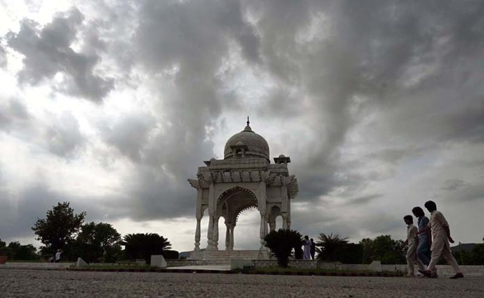 Dark clouds hovering over F-9 Park after rain that experienced in the city
