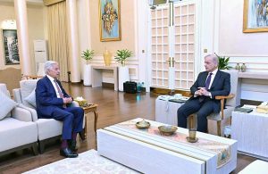 Federal Minister for Defence Khwaja Muhammad Asif calls on Prime Minister Muhammad Shehbaz Sharif.