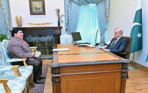 Minister of State for Religious Affairs Khel Das Kohistani calls on Prime Minister Muhammad Shehbaz Sharif.