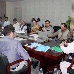 Federal Minister for Poverty Alleviation and Social Protection Syed Imran Ahmed Shah chairs a meeting with officials at the Khyber Pakhtunkhwa Bait-ul-Mal Office