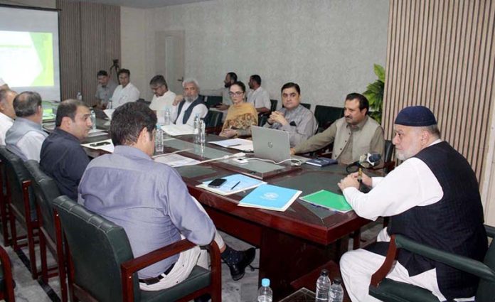 Federal Minister for Poverty Alleviation and Social Protection Syed Imran Ahmed Shah chairs a meeting with officials at the Khyber Pakhtunkhwa Bait-ul-Mal Office