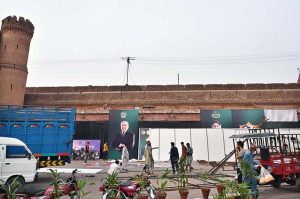 Labourers busy in maintenance and upgradation work at Lahore Railway station in the Provincial Capital.