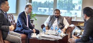 Mr. Quang, Second Secretary and Head of Economic and Cultural Diplomacy at the Embassy of Vietnam in Pakistan meeting with Federal Minister for National Heritage and Culture Division Aurangzeb Khan Khichi at his office.