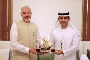Ambassador Faisal Niaz Tirmizi speaks during the dialogue session at the Emirates Centre for Strategic Studies and Research (ECSSR), highlighting the enduring Pakistan-UAE partnership and exploring new avenues for strategic collaboration in Abu Dhabi.