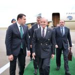Prime Minister Muhammad Shehbaz Sharif arrives in Shusha for his two day official visit to attend the 17th Summit of ECO. Azerbaijan's Minister for Culture Adil Karimli receives Prime Minister upon his arrival at Fuzuli Airport