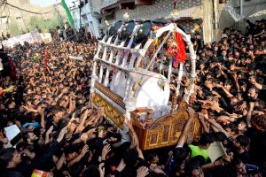 A large number of mourners attending the procession of 9th Muharramul Harram observing Youm e Ashur at Karbala Rohri. Muharram ul Harram, the first month of the Islamic calendar is known as the mourning month to pay homage in remembrance of the martyrdom (Shahadat) of Hazrat Imam Hussain (AS), the grandson of the Holy Prophet Mohammad (SAWW), along with his family members and companions at the battle of Karbala