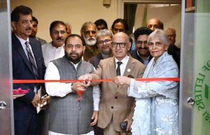 Federal Minister for National Heritage and Culture, Aurangzeb Khan Khichi along with Senator Irfan Siddiqui and Chairperson Pakistan Academy of Letters, Dr. Najeeba Arif inaugurate the renovation work of Sheikh Ayaz Hall at Academy of Letters.