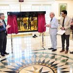 Prime Minister Muhammad Shehbaz Sharif unveils a commemorative plaque for the National Institute of Technology made in collaboration with Arizona State University