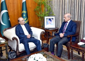 Prime Minister Muhammad Shehbaz Sharif calls on President Asif Ali Zardari at Aiwan e Sadr.