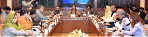 Senator Bushra Anjum Butt, Chairperson Senate Standing Committee on Federal Education and Professional Training, presides over a committee meeting at Parliament House.