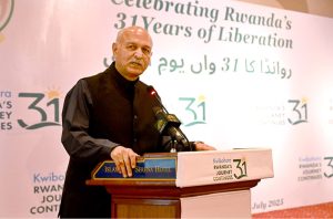 Chairman of Pakistan-China Institute & Pakistan-Africa Institute for Development and Research (PAIDAR), Senator Mushahid Hussain Syed addresses the event Celebrating Rwanda’s 31 Years of Liberation at Rwanda High Commission
