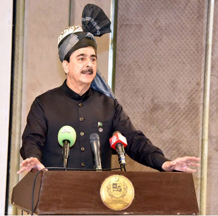Chairman Senate Syed Yousuf Raza Gilani addresses members of the Tribal Jirga from the merged districts (formerly FATA), led by Khyber Pakhtunkhwa Governor Faisal Karim Kundi, at Parliament House in the Federal Capital