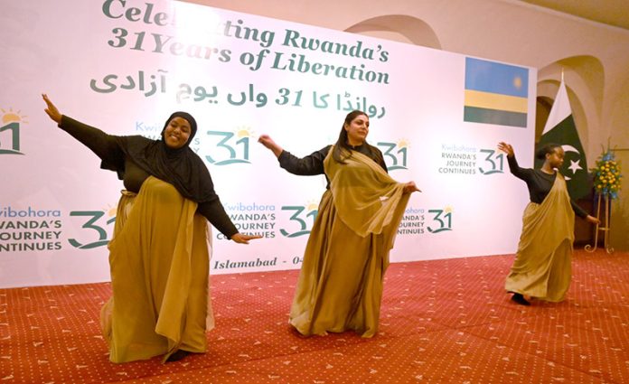 Women of Pakistan and Rwanda performing traditional dance of Rwanda on the occasion of Celebrating Rwanda’s 31 Years of Liberation at Rwanda High Commission