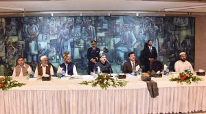 Chairman Senate Syed Yousuf Raza Gilani in a group photo with members of the Tribal Jirga from the merged districts (formerly FATA), led by Khyber Pakhtunkhwa Governor Faisal Karim Kundi, at Parliament House in the Federal Capital