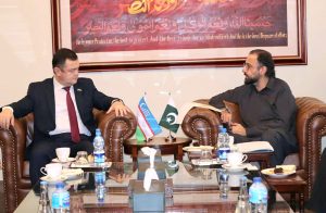 Federal Minister for Overseas Pakistanis and Human Resource Development Chaudhary Salik Hussain meets with the Ambassador of Uzbekistan, Alisher Tukhtaev.