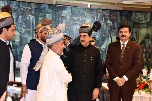 Chairman Senate Syed Yousuf Raza Gilani addresses members of the Tribal Jirga from the merged districts (formerly FATA), led by Khyber Pakhtunkhwa Governor Faisal Karim Kundi, at Parliament House in the Federal Capital