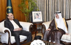 The Ambassador of Kingdom of Saudi Arabia to Pakistan, Nawaf bin Said Al- Malki, calls on President Asif Ali Zardari, at Aiwan-e- Sadr.
