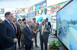 Prime Minister Muhammad Shehbaz Sharif is being briefed on measures being with regard to recent Monsoon rains and floods at National Emergencies Operations Centre.