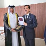 Chairman Senate, Syed Yousuf Raza Gillani, meets with Mr. Hassan Al-Ghanim, Speaker of the Shura Council of Qatar, on the sidelines of the 6th World Conference of Speakers of Parliament in Geneva, Switzerland