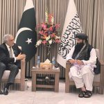 Deputy Prime Minister and Foreign Minister, Senator Mohammad Ishaq Dar meets with the Acting Interior Minister of Afghanistan, Sirajuddin Haqqani , on the sidelines of the signing ceremony for the Framework Agreement on Joint Feasibility Study of the UAP Rail Corridor.