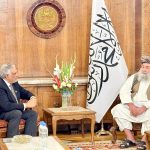 On the sidelines of the signing ceremony for the Framework Agreement on Joint Feasibility Study of the UAP Railway Corridor, Deputy Prime Minister and Foreign Minister Senator Mohammad Ishaq Dar calls on the Afghan Prime Minister, Mullah Muhammad Hassan Akhund.