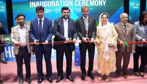 Sindh Governor Kamran Tessori addresses during the inauguration ceremony of the 2nd Health Care Expo in the provincial capital.