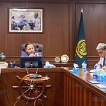 Federal Minister for Maritime Affairs, Muhammad Junaid Anwar Chaudhry speaking with a delegation from the Gwadar Press Club led by its President Ismail Umar in the Federal Capital