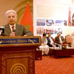 Federal Minister for National Food Security and Research, Industries and Production, Rana Tanveer Hussain addresses on the occasion of the Twenty Sixth Anniversary of the Accession to The Throne of King Mohammed VI of Morocco at a local hotel