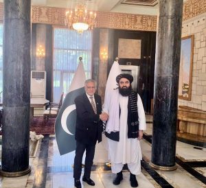 Deputy Prime Minister and Foreign Minister, Senator Mohammad Ishaq Dar meets with the Acting Interior Minister of Afghanistan, Sirajuddin Haqqani , on the sidelines of the signing ceremony for the Framework Agreement on Joint Feasibility Study of the UAP Rail Corridor.