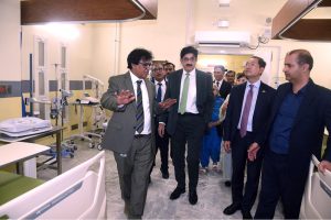 Sindh Chief Minister Syed Murad Ali Shah, accompanied by Health Minister Dr Azra Fazal Pechuho, Japanese Ambassador Mr Shoichi Okamoto, and Executive Director of SICHN Prof Jamal Raza, visits the wards of the newly constructed Mother and Child Health Centre, supported by JAICA, at Liaquat University.