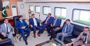 Federal Minister for Railways, Muhammad Hanif Abbasi briefed by DG FWO Maj. Gen. Abdul Sami on the Thar Rail Connectivity Project - a strategic initiative to power national growth with local coal