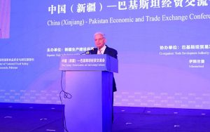 Federal Minister Rana Tanveer Hussain delivers keynote speech at the China-Pakistan Economic and Trades Exchange Conference.