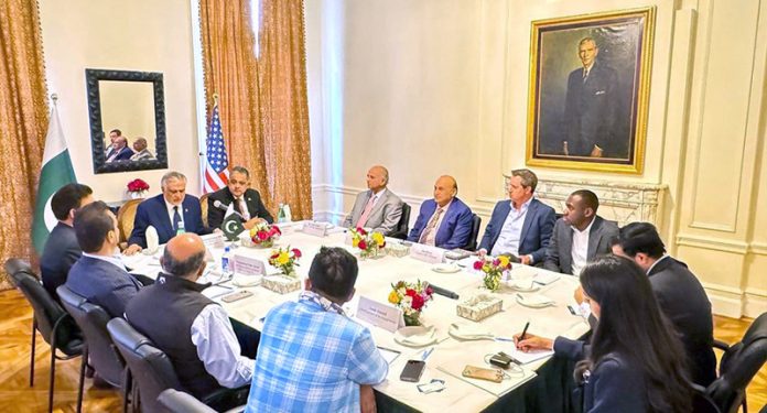 Deputy Prime Minister and Foreign Minister, Senator Mohammad Ishaq Dar, meets with a group of businessmen and investors