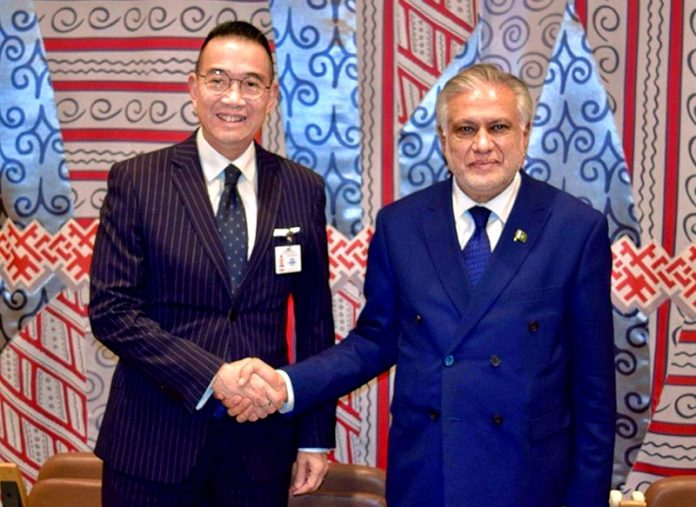 Deputy Prime Minister and Foreign Minister, Senator Mohammad Ishaq Dar, meets with Thailand’s Foreign Minister, Maris Sangiampongsa, on the sidelines of high-level events during Pakistan’s Presidency of the UN Security Council