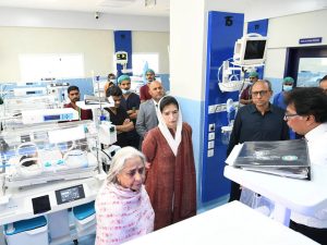 First Lady of Pakistan and Member of the National Assembly, Bibi Aseefa Bhutto Zardari along with Madam Azra Fazal Pechuho, Minister for Health and Population Welfare Sindh, and Barrister Murtaza Wahab, Mayor of Karachi visiting at the Sindh Institute of Child Health and Neonatology’s (SICHN) Mother & Childcare Hospital in Azam Basti and the Children Hospital in Korangi
