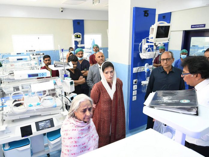 First Lady of Pakistan and Member of the National Assembly, Bibi Aseefa Bhutto Zardari along with Madam Azra Fazal Pechuho, Minister for Health and Population Welfare Sindh, and Barrister Murtaza Wahab, Mayor of Karachi visiting at the Sindh Institute of Child Health and Neonatology’s (SICHN) Mother & Childcare Hospital in Azam Basti and the Children Hospital in Korangi